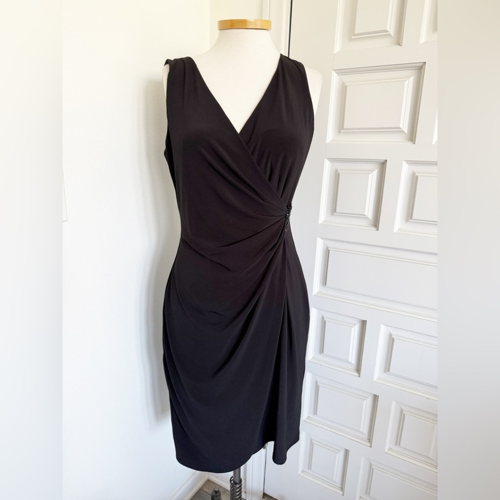 American Living Classic Black Cocktail Dress Evening V-Neck Ruched Wrap Size 12